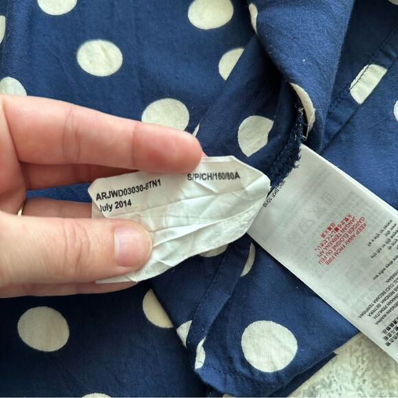 Roxy Sun Empire Navy Classic Polka Dot Babydoll Mini Dress Size S Balloon Sleeve - Picture 10 of 16